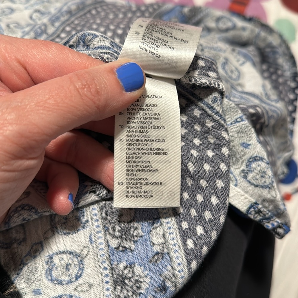 H&M Blue Patchwork Drawstring Detail Bell Sleeve … - image 8